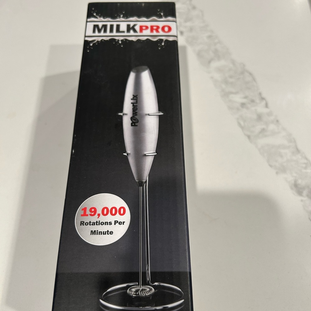 NWOT PowerLix Milk Frother With Stand Set Stainless Steel Whisk